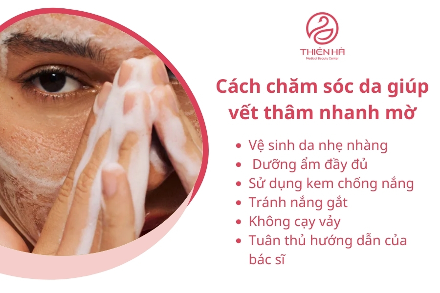 Chăm sóc da cẩn thận không chỉ giúp vết thâm mờ nhanh mà còn giúp làn da bạn nhanh chóng lấy lại vẻ mịn màng và khỏe mạnh như mong đợi.