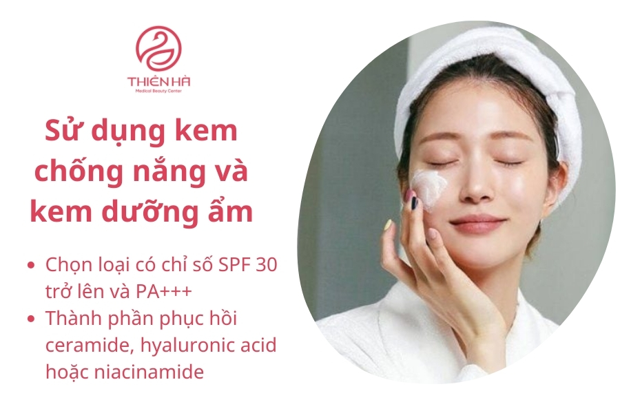 Một trong những cách chăm sóc da bị nám không thể bỏ qua là sử dụng kem chống nắng mỗi ngày và kem dưỡng ẩm phục hồi