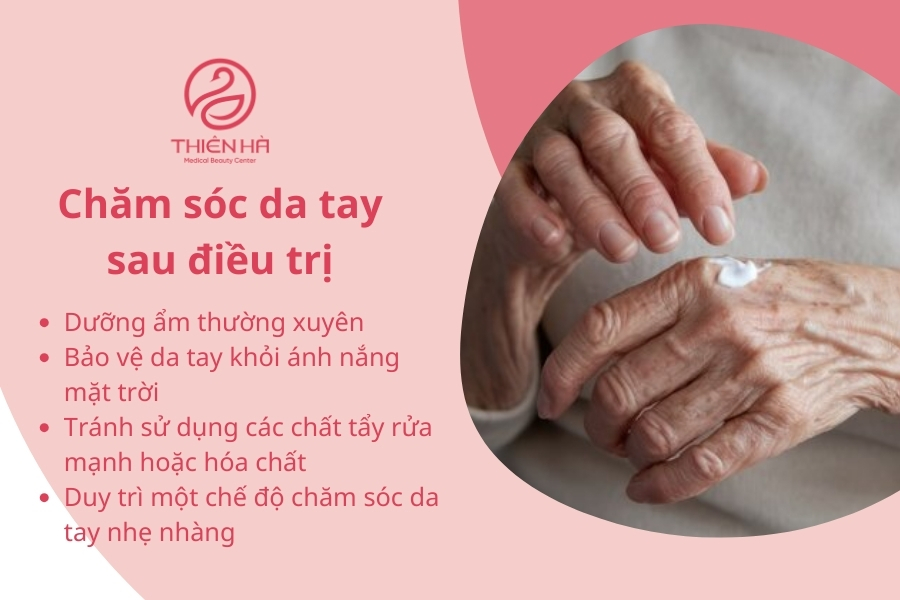 Chăm sóc da tay sau điều trị cần sự kiên nhẫn và tỉ mỉ. Những bước đơn giản như dưỡng ẩm, bảo vệ da khỏi ánh nắng và tránh các yếu tố gây hại sẽ giúp bạn có được đôi tay tươi trẻ, không còn dấu hiệu của đồi mồi.