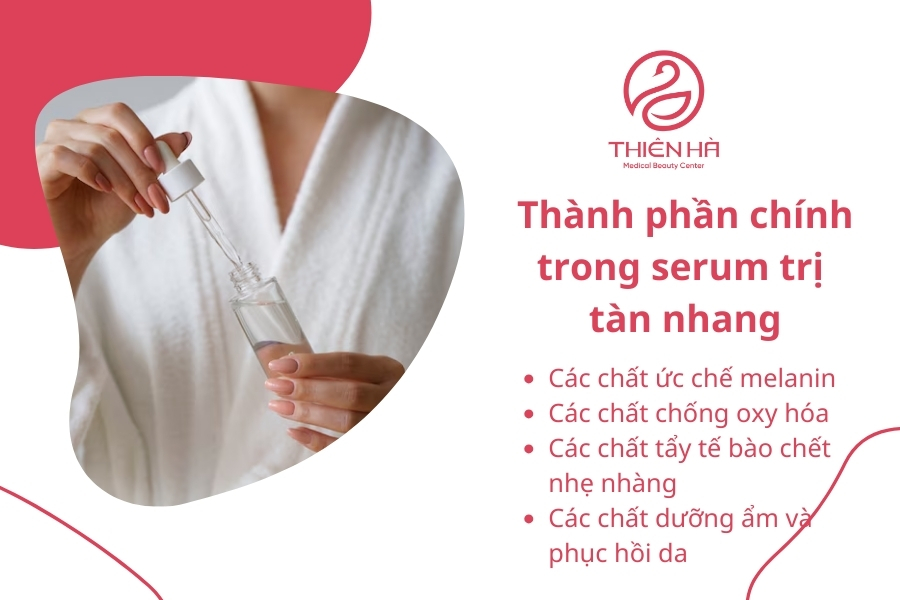 Sự kết hợp hài hòa giữa các thành phần này giúp serum trị tàn nhang không chỉ làm mờ các đốm sắc tố mà còn cải thiện tổng thể làn da, mang lại làn da khỏe mạnh và đều màu.