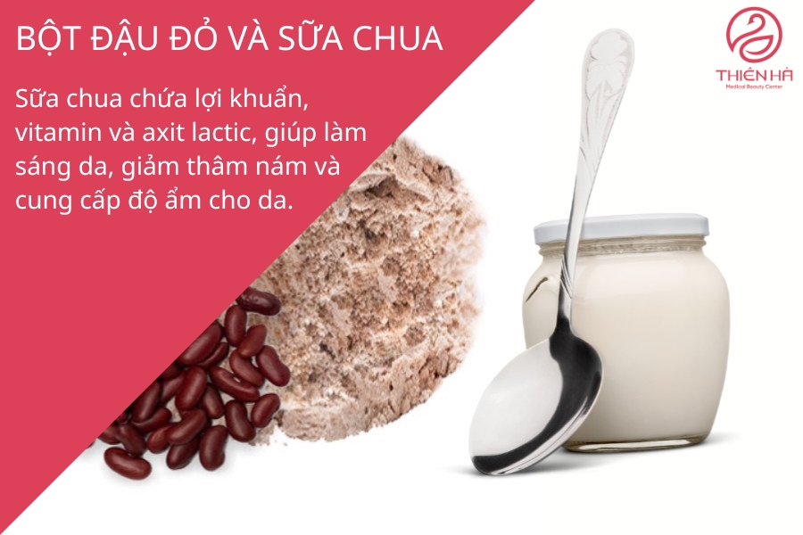 Sữa chua khi kết hợp với bột đậu đỏ tắm trắng giúp tăng cường hiệu quả làm sáng da và cung cấp độ ẩm cần thiết nuôi dưỡng làn da khỏe mạnh.