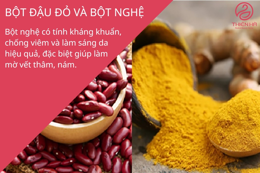 Nghệ là nguyên liệu làm sáng da hiệu quả, khi kết hợp với bột đậu đỏ tắm trắng sẽ mang đến công dụng sáng da nhanh hơn.