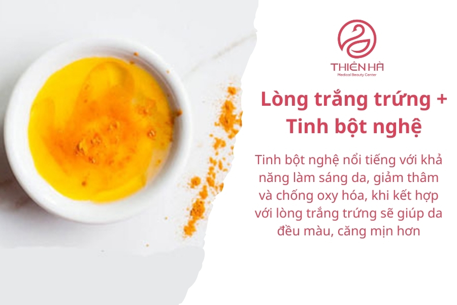 Mặt nạ lòng trắng trứng và tinh bột nghệ sẽ phù hợp với da có vết thâm, nám nhẹ hoặc dấu hiệu lão hóa.