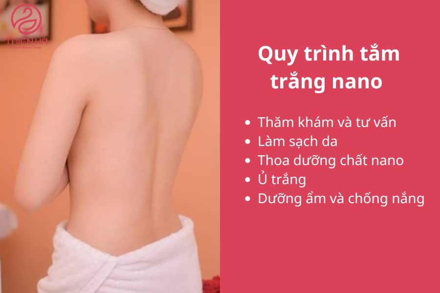 Quy trình có thể thay đổi tùy thuộc vào từng cơ sở làm đẹp nhưng các bước cơ bản trên là cần thiết để đảm bảo hiệu quả và an toàn khi tắm trắng nano. Hãy lựa chọn cơ sở uy tín để được tư vấn và thực hiện liệu trình đúng cách.