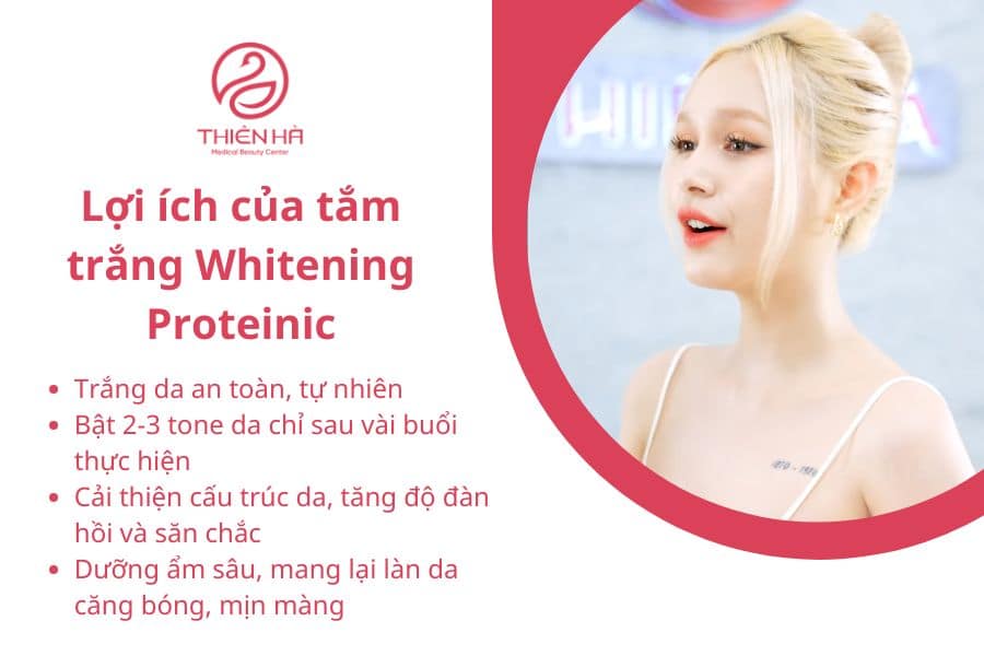 Với những lợi ích vượt trội về cả làm trắng, dưỡng da và cải thiện sức khỏe làn da, dịch vụ tắm trắng toàn thân Whitening Proteinic tại Thiên Hà Medical Beauty Center chính là giải pháp hoàn hảo để bạn nâng cấp làn da một cách an toàn, hiệu quả và lâu dài.