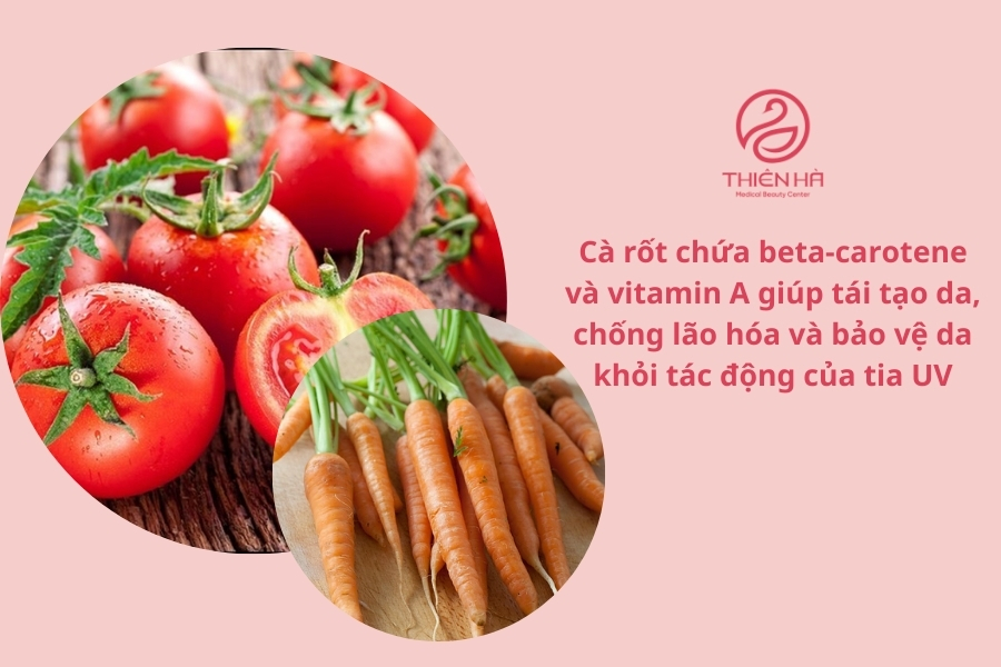 Cà rốt cũng là nguyên liệu được lựa chọn hàng đầu khi kết hợp với cà chua để làm trắng da