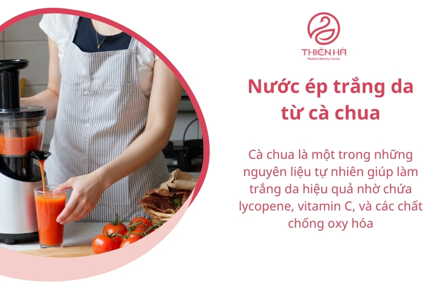 Nước ép cà chua không chỉ giúp da bật tông mà còn hỗ trợ thanh lọc cơ thể, mang lại làn da tươi trẻ và rạng rỡ hơn.