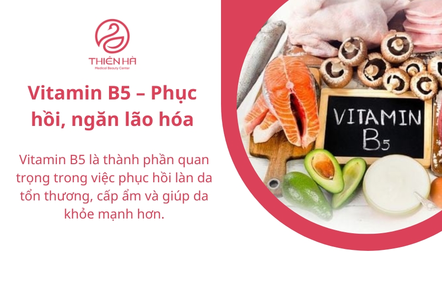 Vitamin B5 có nhiều trong thịt bò, thịt gà, trứng, hạt hướng dương, hạnh nhân, bơ đậu phộng, bông cải xanh, súp lơ và cà rốt.
