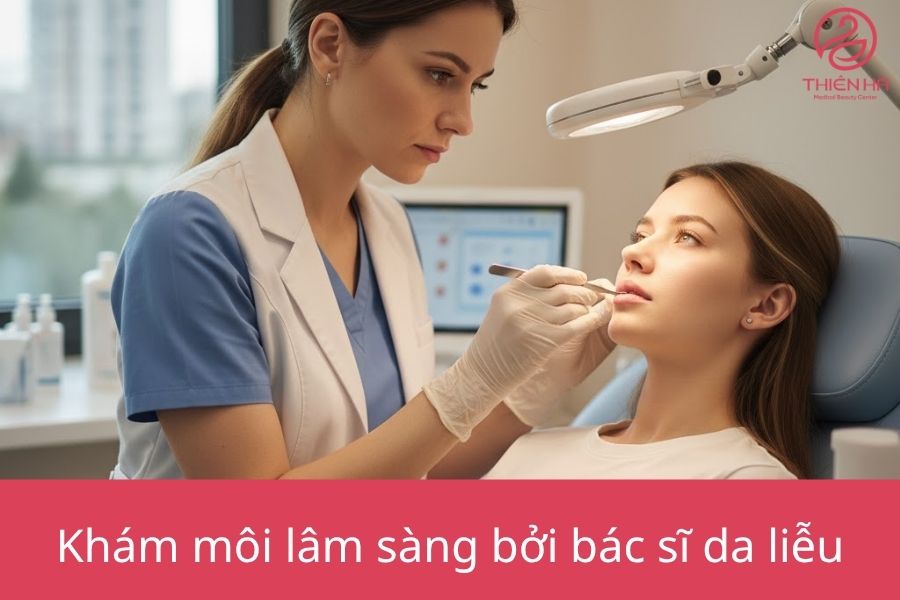 Khám môi lâm sàng bởi bác sĩ da liễu.