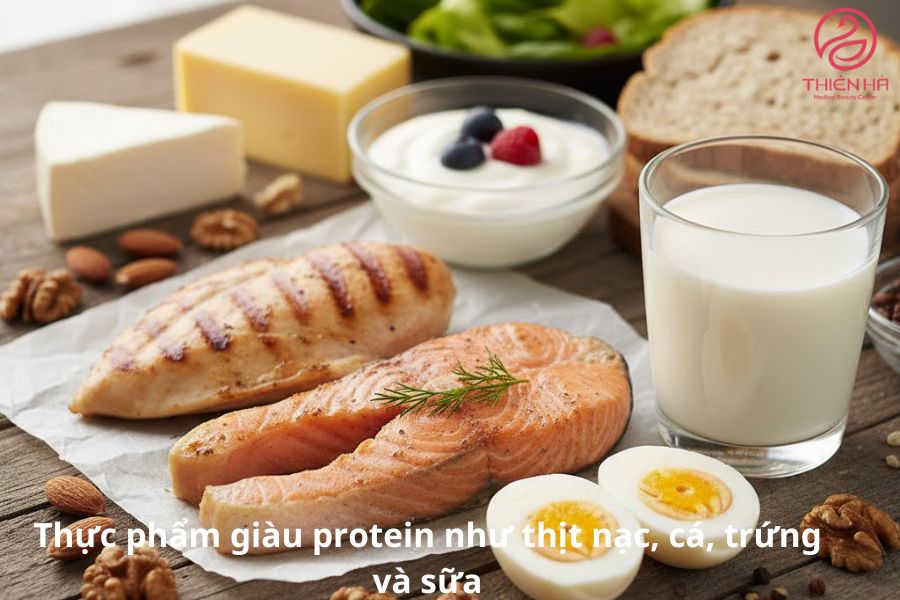 Bổ sung thực phẩm giàu protein như thịt nạc, cá, trứng