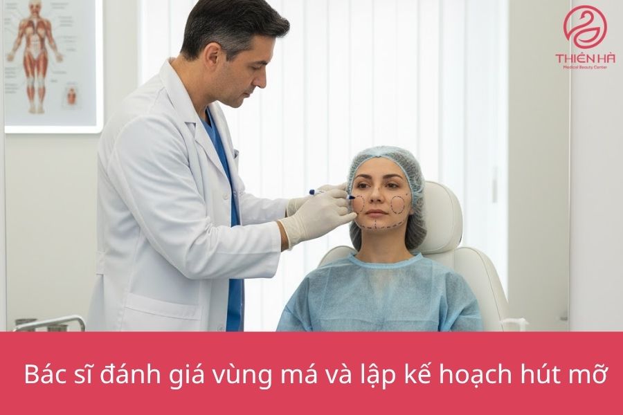 Bác sĩ đánh giá vùng mà và lập kế hoạch hút mỡ 